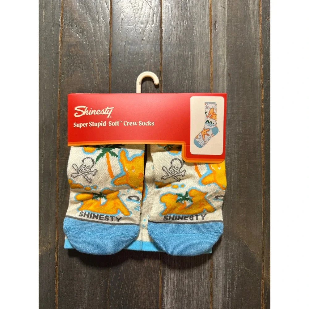 Shinesty The Pirates Booty Super Stupid Soft Crew Socks Large Tropical Skull